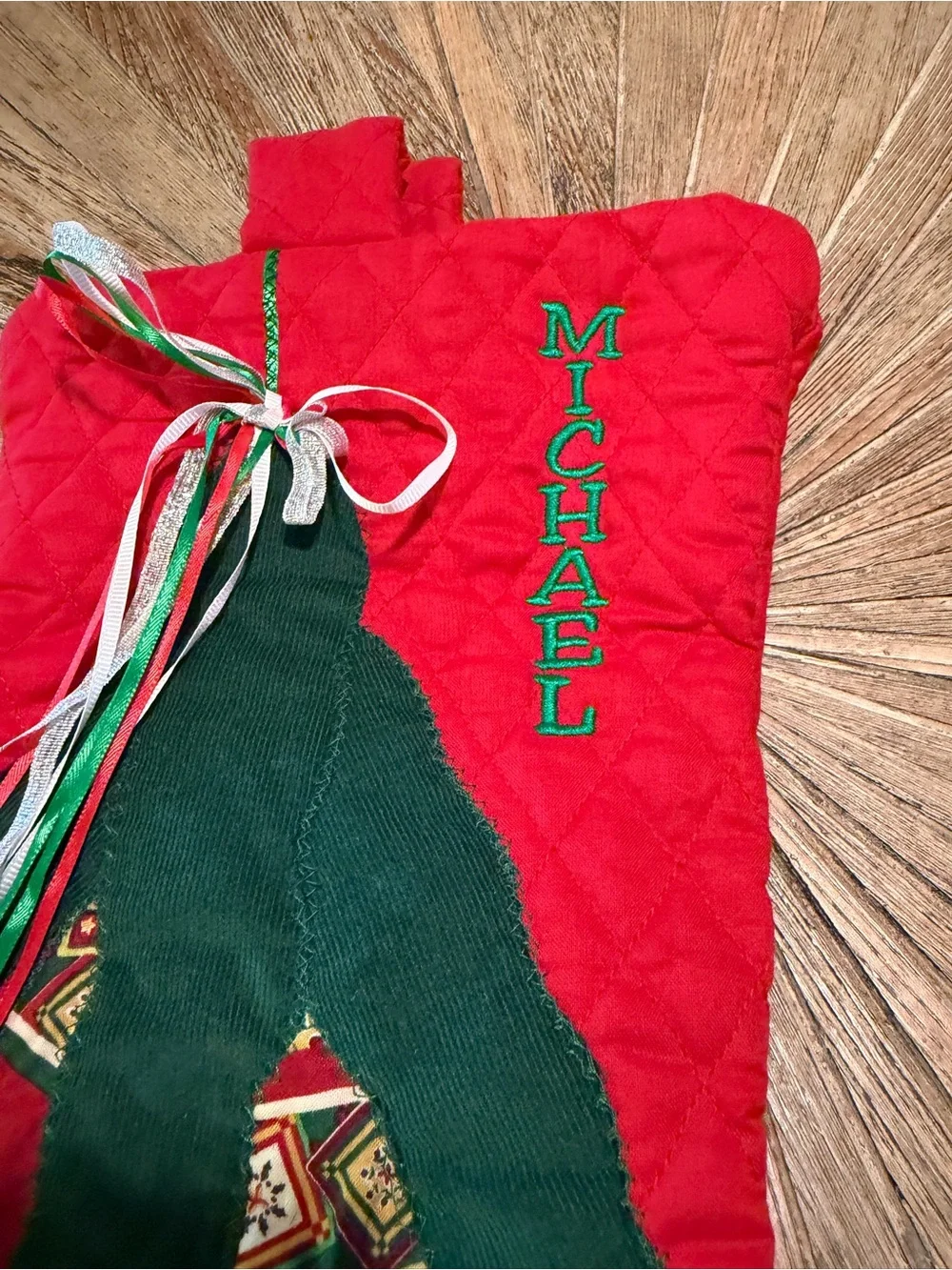 Christmas Stocking Michael Handmade Cowboy Boot Chili Pepper Quilted appliqué